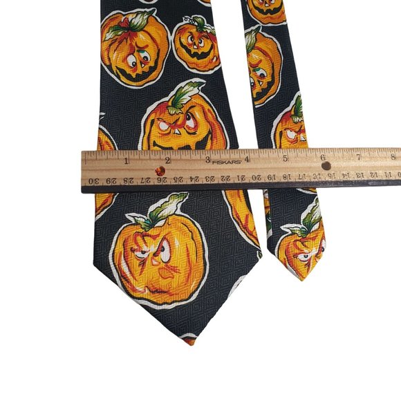 Pumpkin Mens Necktie Tie Scary Jack O Lantern Novelty Halloween Holiday Dad Gift - Picture 3 of 5
